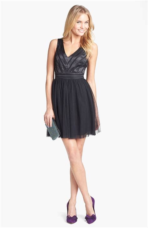 En Crème Double V Tulle Fit And Flare Dress Juniors Nordstrom