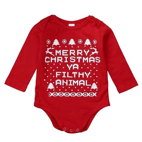 Merry Christmas Ya Filthy Animal Bodysuit Or Long Sleeve Onesie In Red