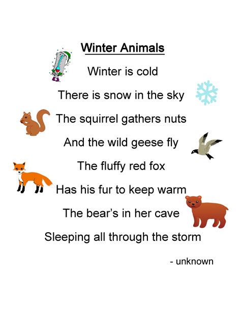 Winter Animals Lesson Plan Play Learn Love Kids Poems Winter Poems