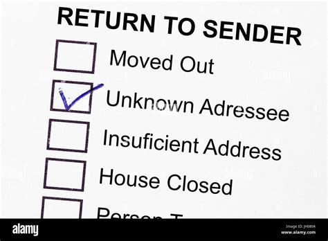 Prominent Envelope Is Marked Return To Sender Stock Photo Alamy