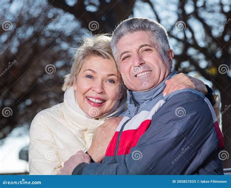 Mature Couple Hugging Each Other In Park Stock Image Image Of European Love 205857033