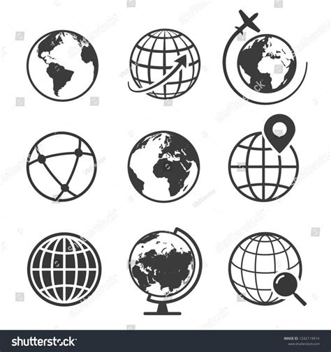 Globe Earth Geography Graphic Icon Set Stock Vector Royalty Free