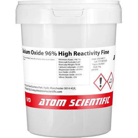 Calcium Oxide 96 High Reactivity Fine 1kg Apc Pure