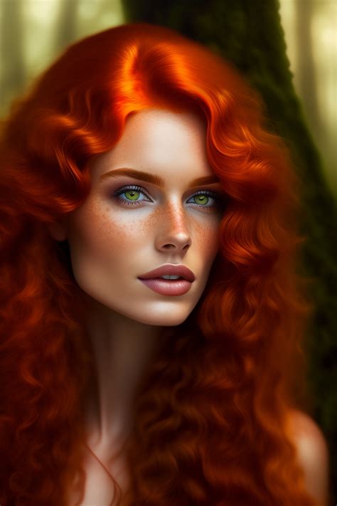 lexica brunette wild hair long wavy red orange hair ivory fair skinned exotic freckles