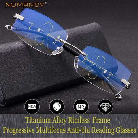 nomanov progressive multifocal reading glasses titanium alloy rimless tr90 cut see near and