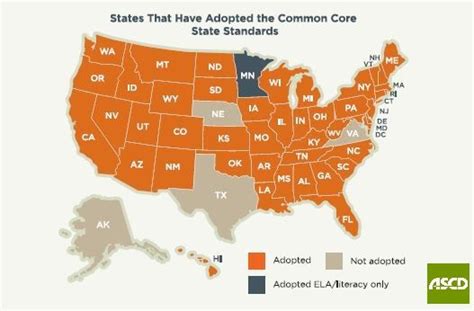 Ascds Map Of States That Have Adopted The Common Core State Standards