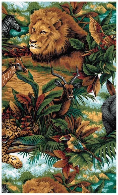 Spring Industries Fabric Jungle Print Lion Elephant Leopard Parrot