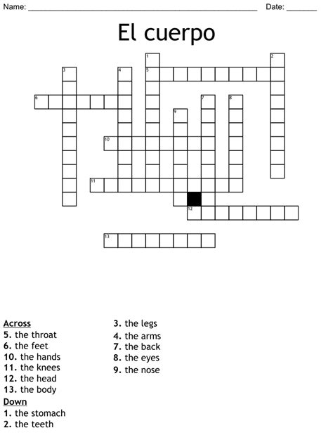 El Crucigrama De Las Partes Del Cuerpo Crossword Labs Vrogue Co