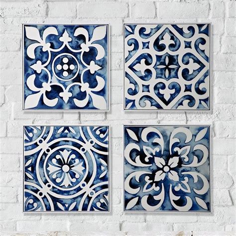 Greek Inspired Tile Wall Art Set Of 4 Tile Wall Art Wall Art Sets