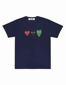 Comme Des Garcons Cdg Play Navy Tee Shirt With Hearts Trio