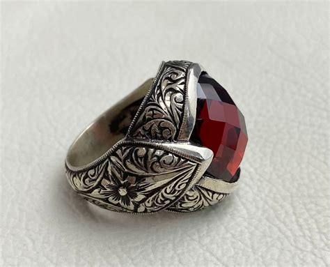 Garnet Mens Ring Handmade Silver Ring Garnet Stone Ring Etsy Uk