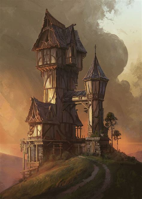Hilltop House By Jordangrimmer Fantasy Art Landscapes Fantasy