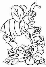 Coloring Bee Honey Bumblebee Collecting Scooping Fat Bumble sketch template