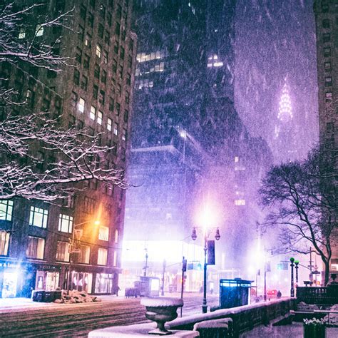 New York City Snow New York City In The Snow At Night Featuring The