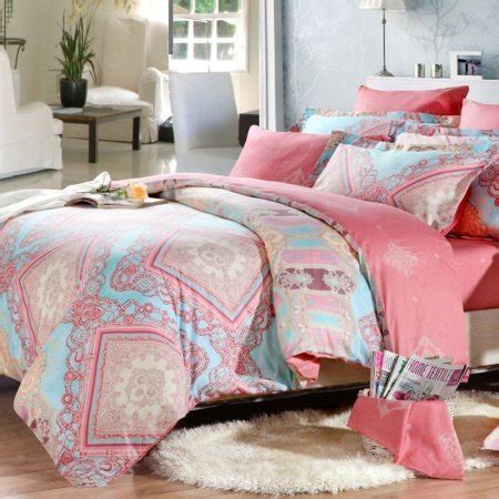 Light blue and red bedroom. Light Blue Pink and Coral Red Indian Tribal Print Full ...