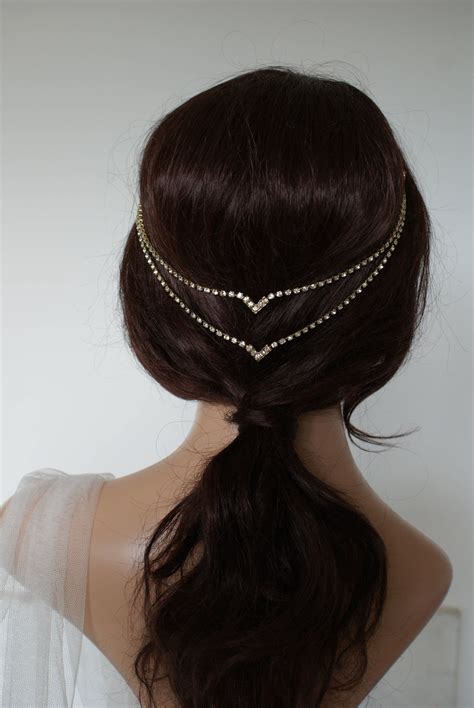 Wedding Hair Chain Bohemian Bridal Crystal Head Chain Etsy Hair