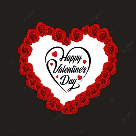 Happy Valentines Day With Red Roses Heart And Black Background Heart