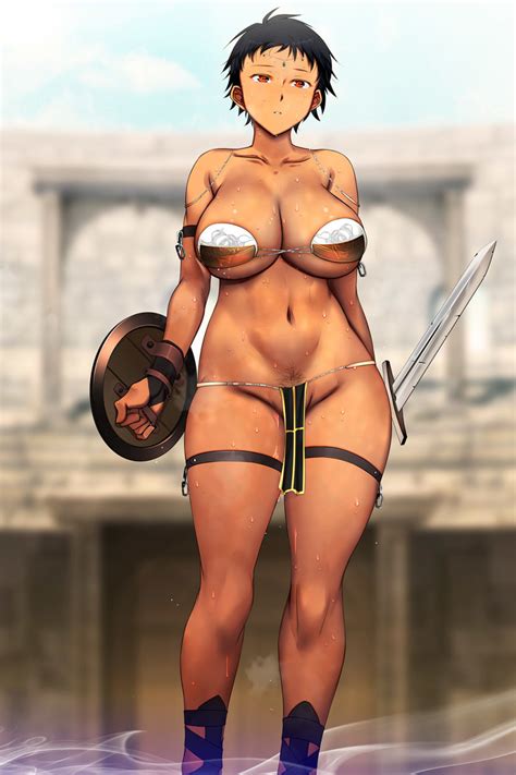 Amagasa Higasa Highres Girl Armor Bikini Armor Black Hair Breasts Cleavage Curvy