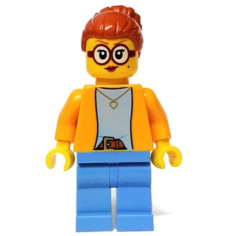 Lego Set Fig 011910 Woman Bright Light Orange Torso Medium Blue Legs