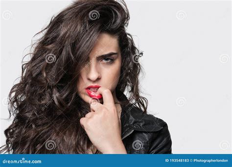 Attractive Female Biting Finger On Lips Stock Image Image Of