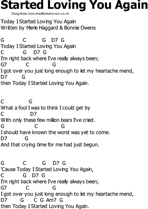 Old Country Song Lyrics With Chords Started Loving You Again