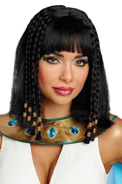 egyptian sexy wig cleopatra shoulder length synthetic black hair wig with bangs and braids