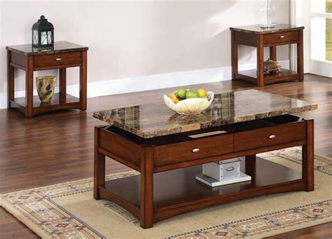 Jas Cherry Faux Marble Wood 3pc Coffee Table Set The Classy Home