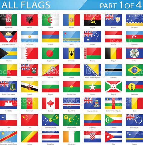 Todas Las Banderas Del Mundorectángulo Brillante Iconosilustración
