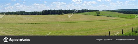 Panoramic Landscape Green Field Grass Country Farm Rural Scene