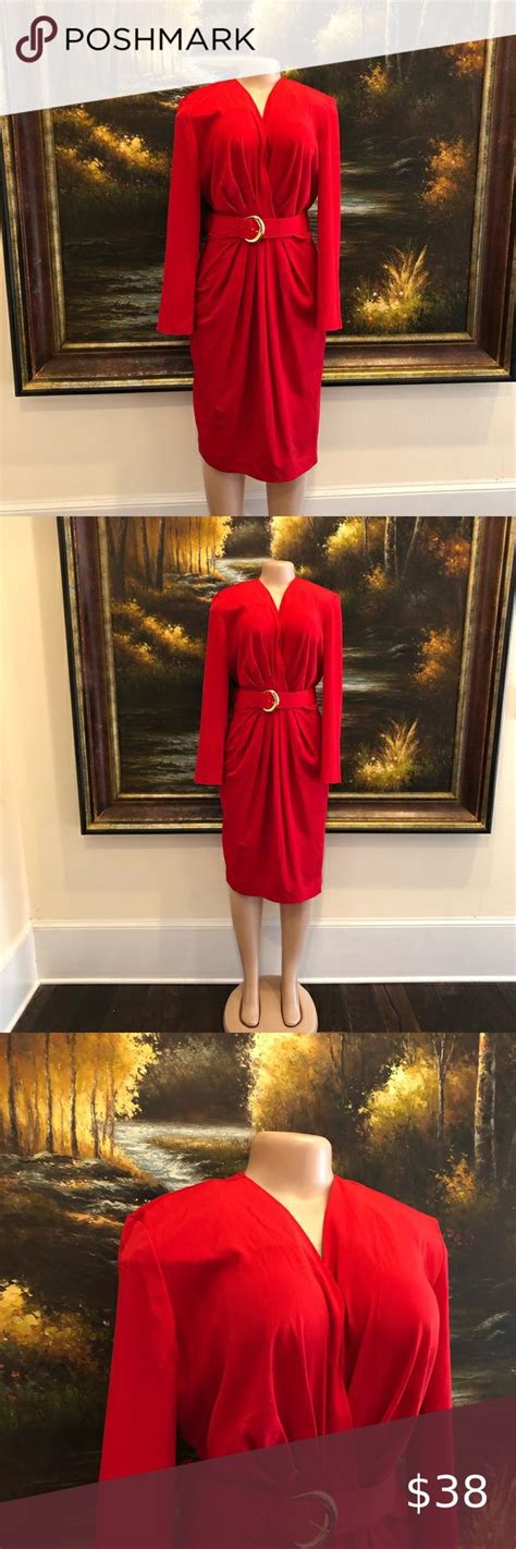 Ms Chaus Vintage Red Belted Dress Size 10 Red Belted Dress Belted