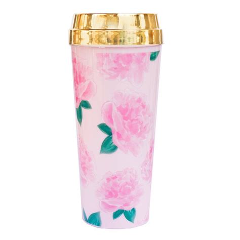 Pretty Pink Peonies Travel Mug With Gold Lid Mugs Sweet Water Decor