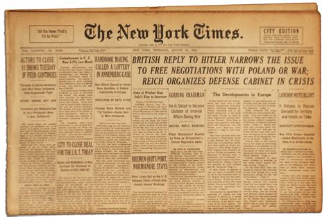 Lot Detail The New York Times 31 August 1939 Newspaper The Day