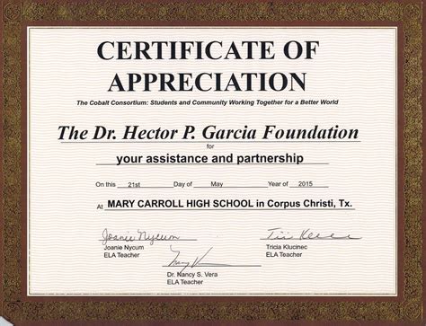 Recognition Dr Hector P Garcia Memorial Foundation
