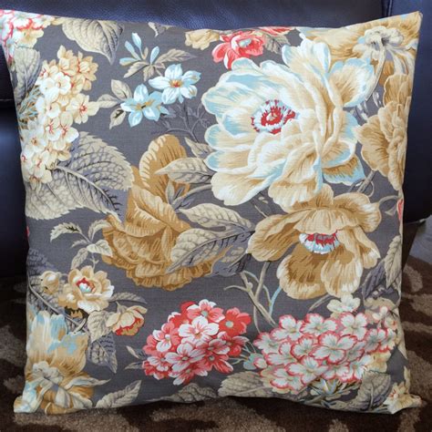 Khaki Brown Blue Coral Throw Pillow Cushion Cover Waverly Designer