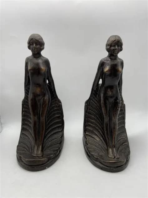Design Toscano Naked Nude Lady Woman Bookends Art Deco Cast Iron Heavy Picclick