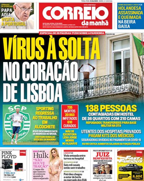 Capa Correio Da Manhã 21 Abril 2020 Capasjornaispt