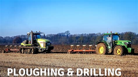 Ploughing And Drilling Claas 75e Deere 6155r Fendt 828 Marshall