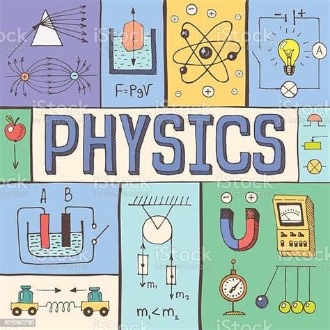 Physics Hand Drawn Colorful Vector Illustration With Doodle Physical