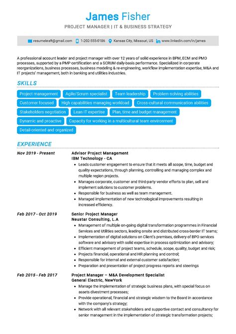 Project Manager Resume Example Writing Tips For 2020 Riset