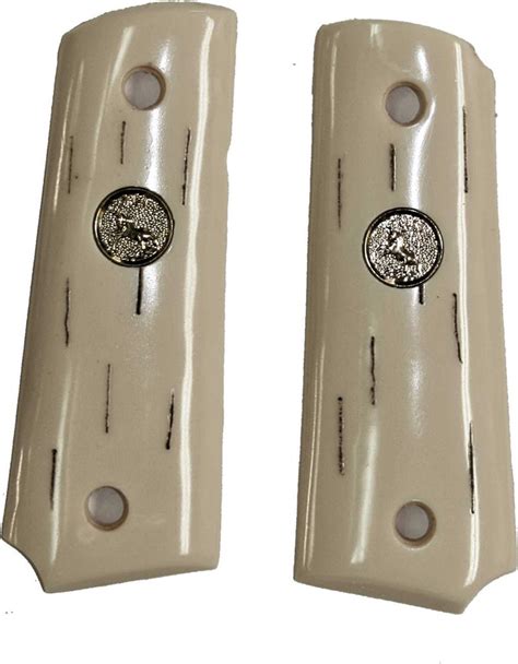 Colt 1911 Officers Model Ivory Like Barked Grips With Medallions