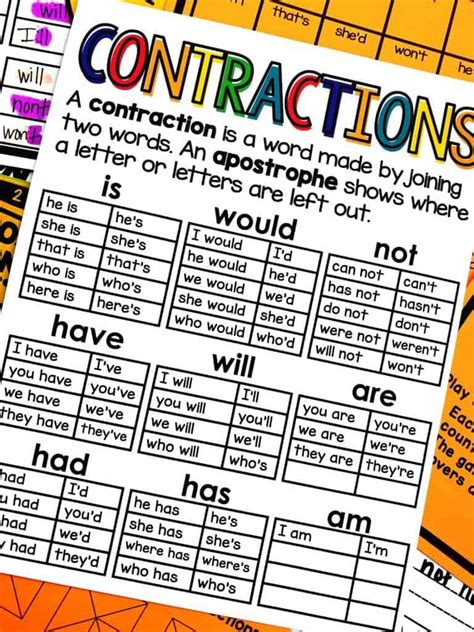 Teaching Contractions With Hands On Games And Activities Contractions