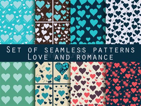 Set Of Seamless Patterns With Hearts Valentine S Day Stock Vector