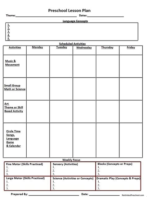Blank Printable Lesson Plan Sheet Nuttin But Preschool