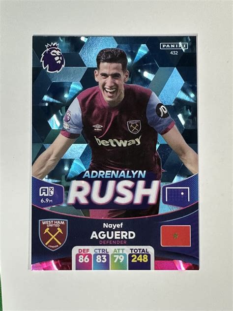 432 Nayef Aguerd West Ham Adrenalyn Rush Panini Premier League Adrenalyn Xl 2024 Card Solve