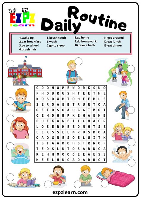 Daily Routine Word Search Ezpzlearn Com