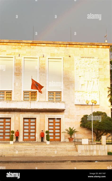 The Presidential Presidents Palace With Albanian Flag And Honour Guard