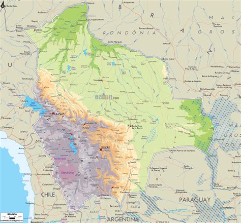 From wikimedia commons, the free media repository. Physical Map of Bolivia - Ezilon Maps