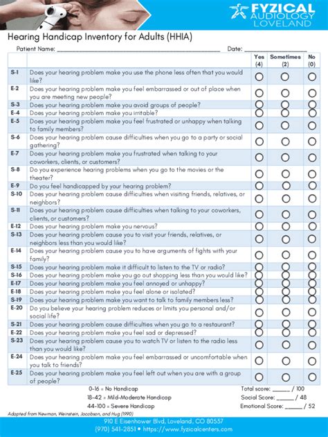 Fillable Online The Hearing Handicap Inventory For Adults Fax Email