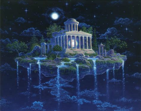 Wallpaper Fantasy Art Night Reflection Moonlight Fountain Light