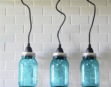 Mason Jar Lighting Set Of 3 Hanging Large Blue Mason Jar Pendant Lights